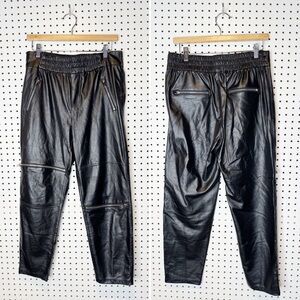 ZARA | Loose Fit Faux Leather Track Pants w/ Moto Silver Zipper‎ Details Sz. M